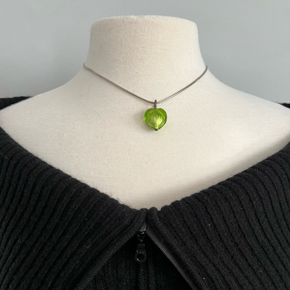 Vintage Y2K Murano Heart Glass & Sterling Silver Lime Green Necklace Pendant - Picture 12 of 17